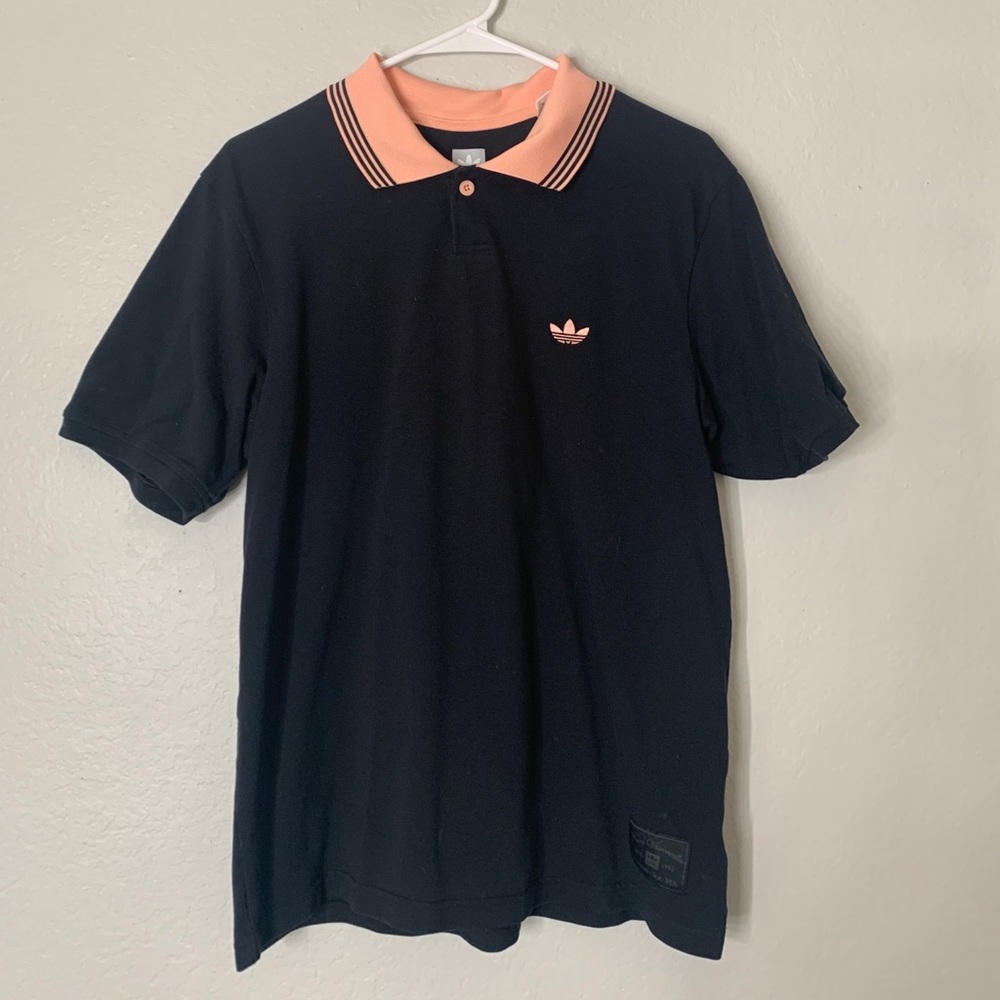 Black and Pink Short Sleeve Adidas Polo